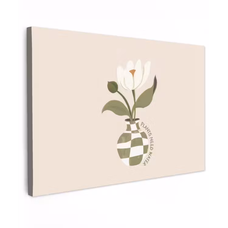 Canvas schilderij - Bloem - Wit - Vaas - Quote — 1