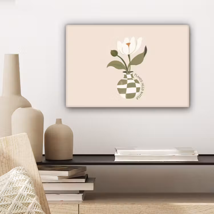 Canvas schilderij - Bloem - Wit - Vaas - Quote — 5