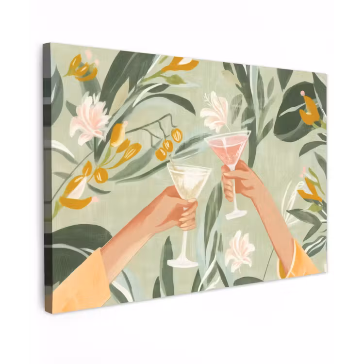 Canvas schilderij - Glazen - Proosten - Bladeren - Groen — 1