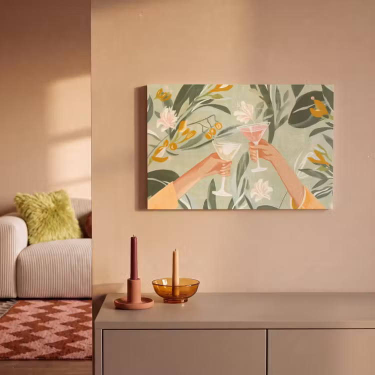 Canvas schilderij - Glazen - Proosten - Bladeren - Groen — 2