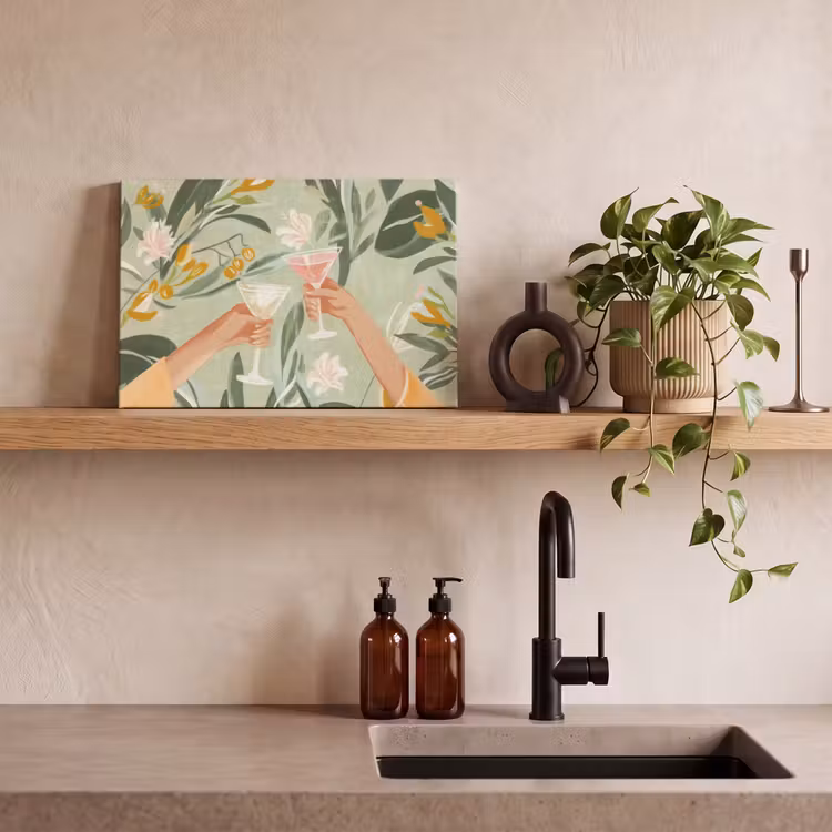 Canvas schilderij - Glazen - Proosten - Bladeren - Groen — 3