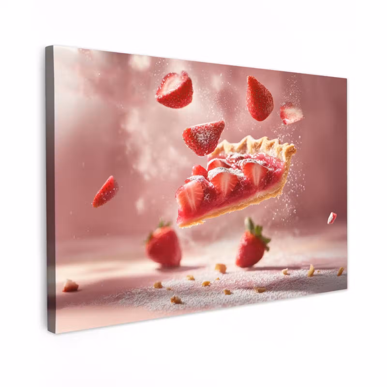 Canvas schilderij - Aardbei - Taart- Eten - Roze — 1