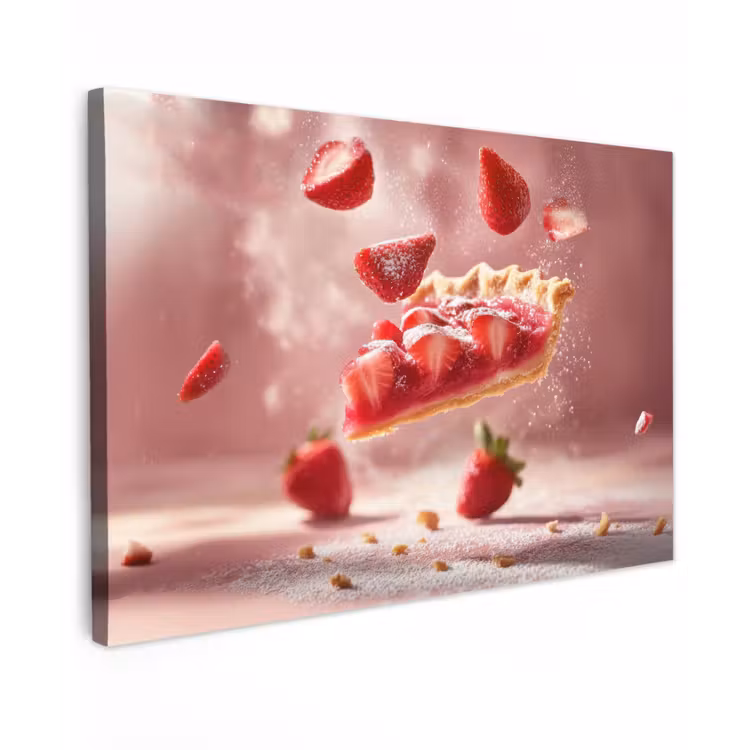 Canvas schilderij - Aardbei - Taart- Eten - Roze — 1