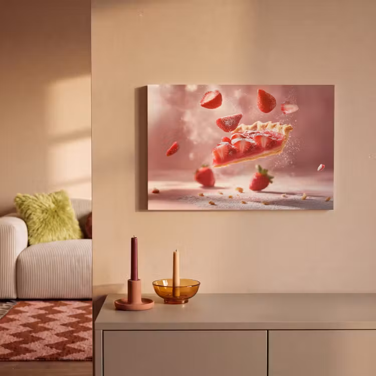 Canvas schilderij - Aardbei - Taart- Eten - Roze — 2