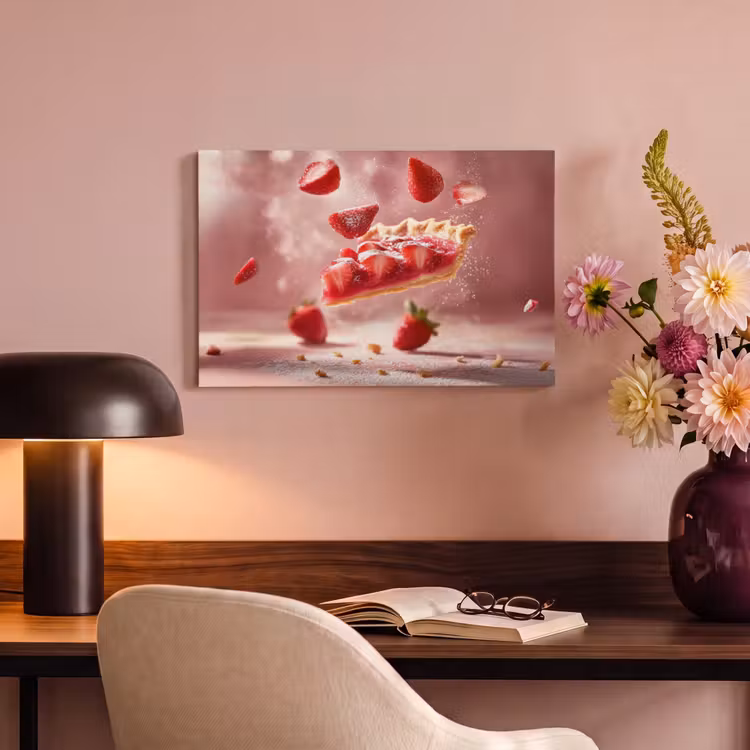 Canvas schilderij - Aardbei - Taart- Eten - Roze — 4