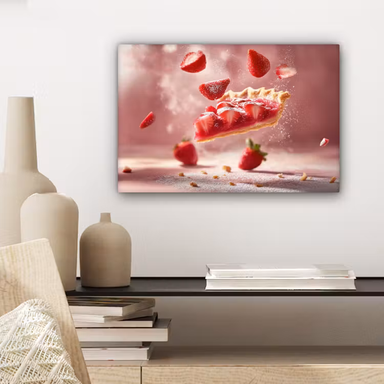 Canvas schilderij - Aardbei - Taart- Eten - Roze — 5
