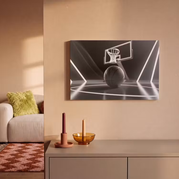 Canvas schilderij - Basketbal - Basketbalveld - Lichtlijnen — 2