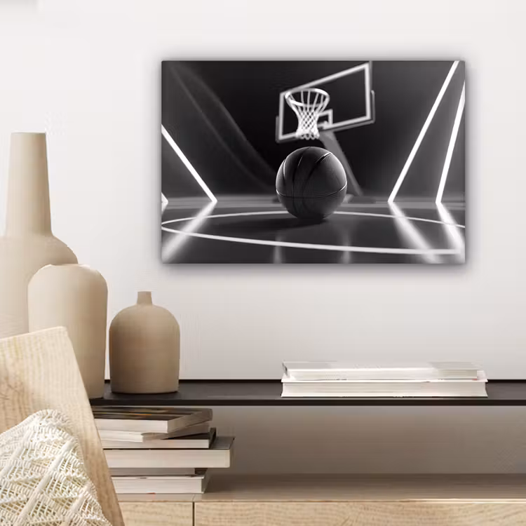 Canvas schilderij - Basketbal - Basketbalveld - Lichtlijnen — 5