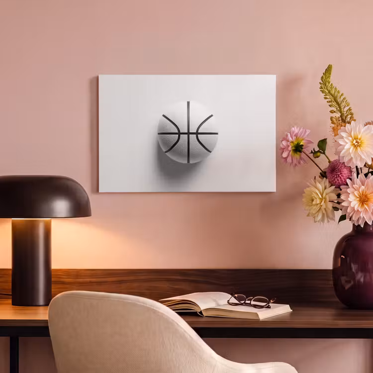 Canvas schilderij - Basketbal - Wit - Schaduw - Lijnen — 4