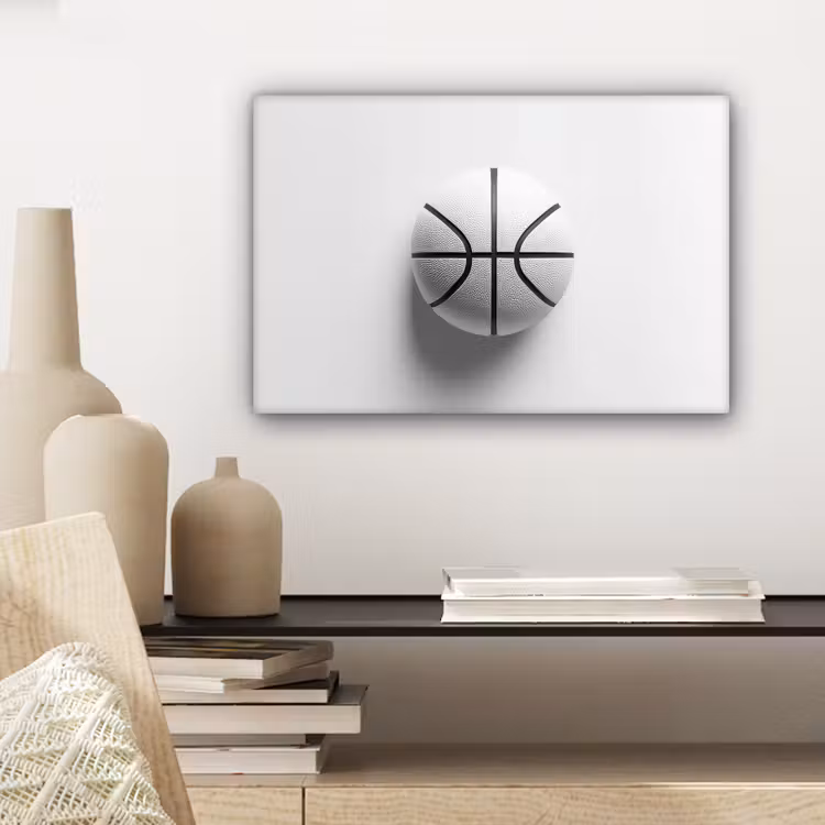 Canvas schilderij - Basketbal - Wit - Schaduw - Lijnen — 5