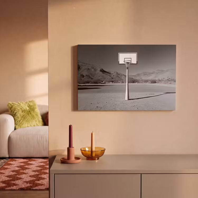 Canvas schilderij - Basketbalpaal - Landschap - Zand - Wit — 2