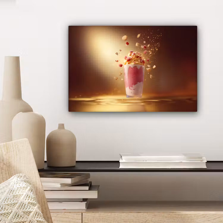 Canvas schilderij - Framboos - Smoothie - Drinken - Roze — 5