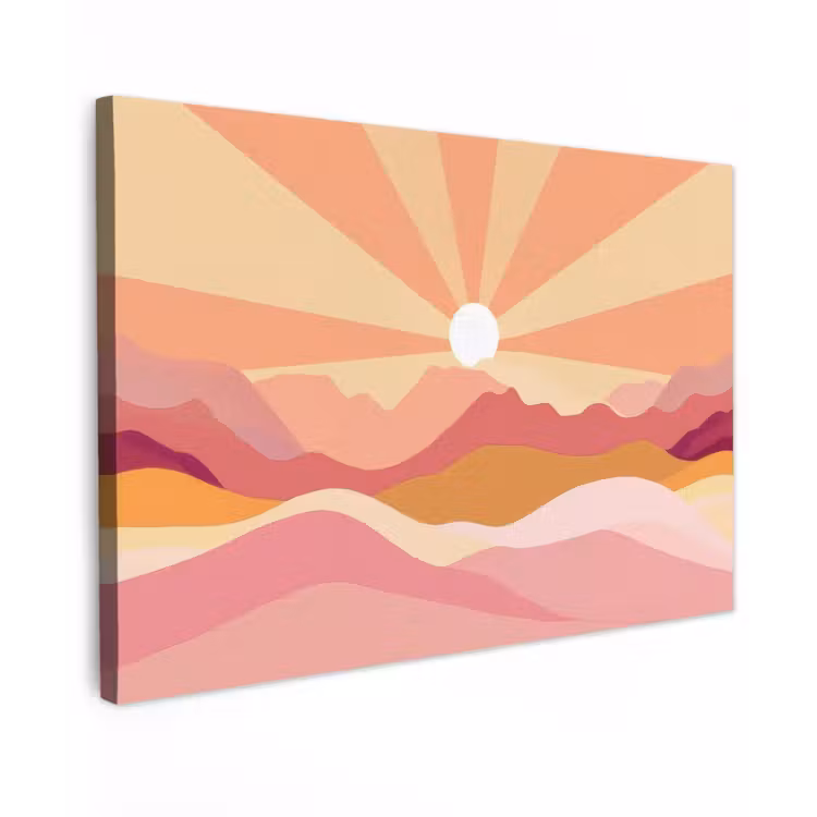 Canvas schilderij - Bergen - Abstract - Zonnestralen - Roze — 1