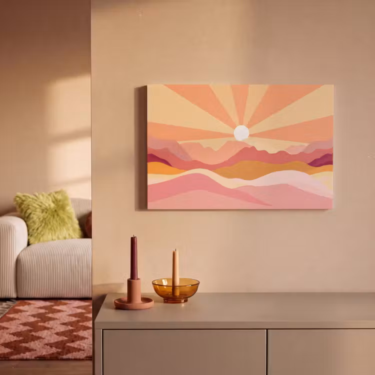 Canvas schilderij - Bergen - Abstract - Zonnestralen - Roze — 2