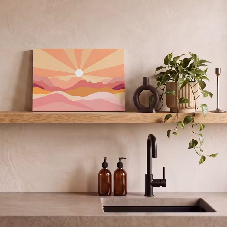 Canvas schilderij - Bergen - Abstract - Zonnestralen - Roze — 3