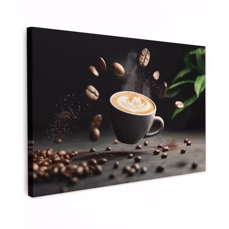 Canvas schilderij - Cappuccino - Kop - Bonen - Bruin — 1