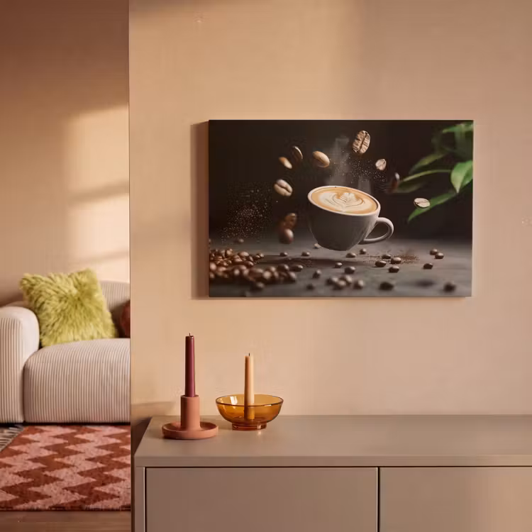 Canvas schilderij - Cappuccino - Kop - Bonen - Bruin — 2