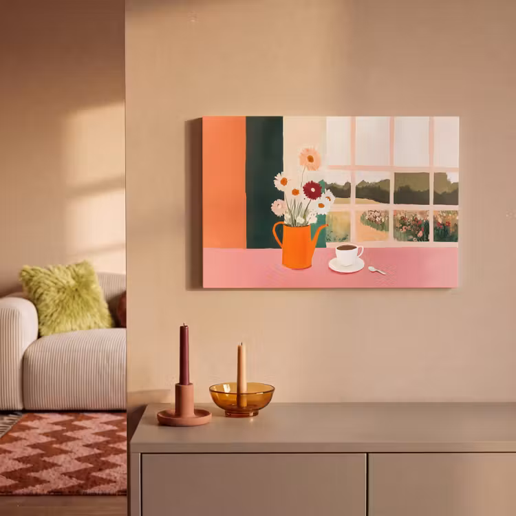 Canvas schilderij - Bloemen - Koffie - Raam — 2