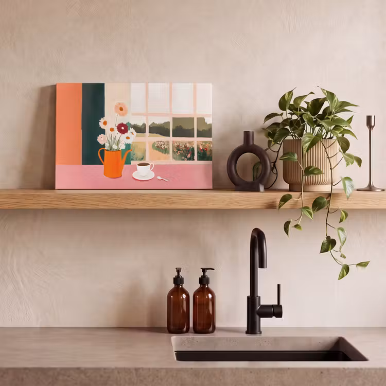 Canvas schilderij - Bloemen - Koffie - Raam — 3