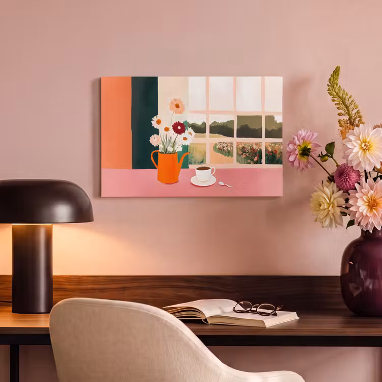 Canvas schilderij - Bloemen - Koffie - Raam — 4