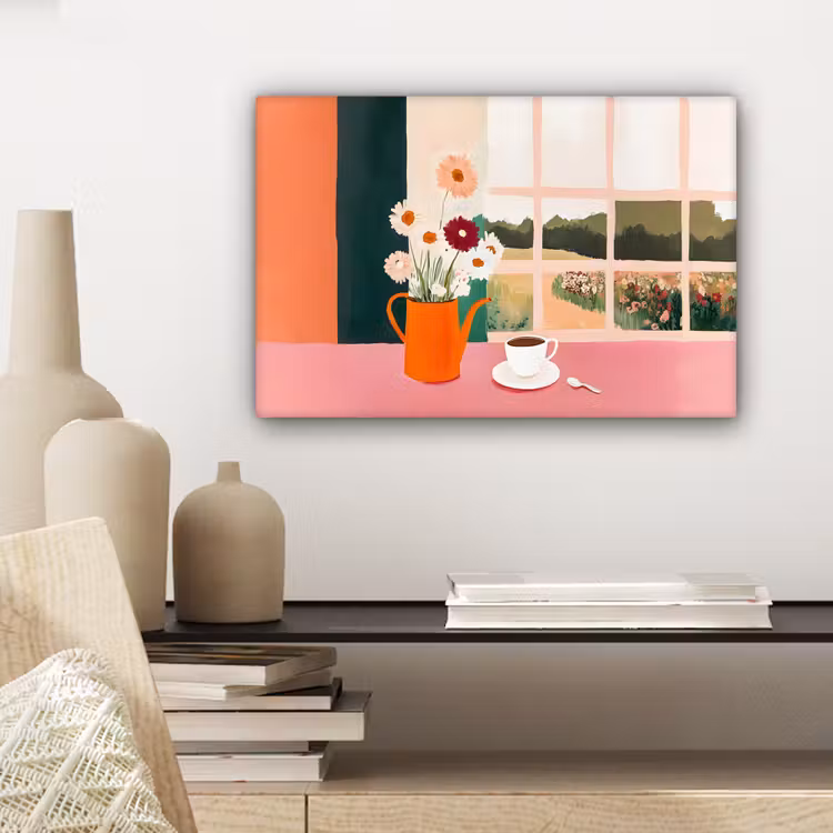 Canvas schilderij - Bloemen - Koffie - Raam — 5