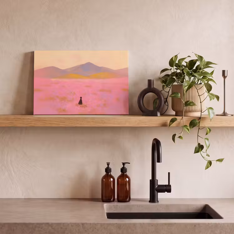 Canvas schilderij - Bloemenweide - Heuvels - Silhouet - Roze — 3
