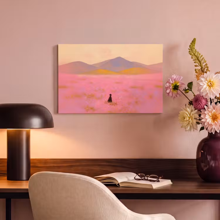 Canvas schilderij - Bloemenweide - Heuvels - Silhouet - Roze — 4