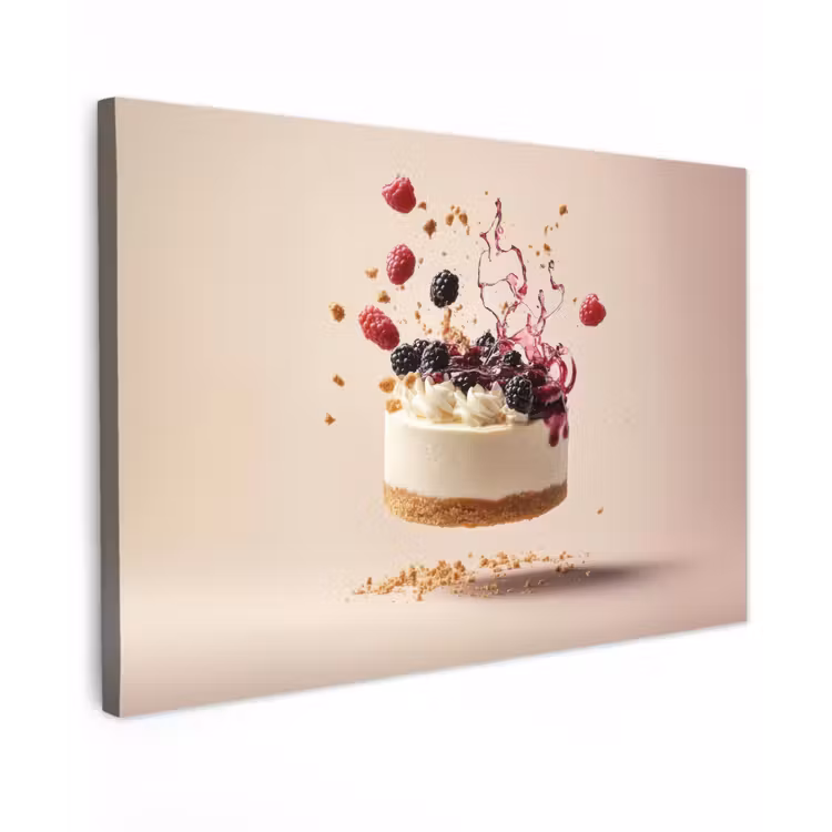 Canvas schilderij - Cheesecake - Eten - Roze - Taart — 1