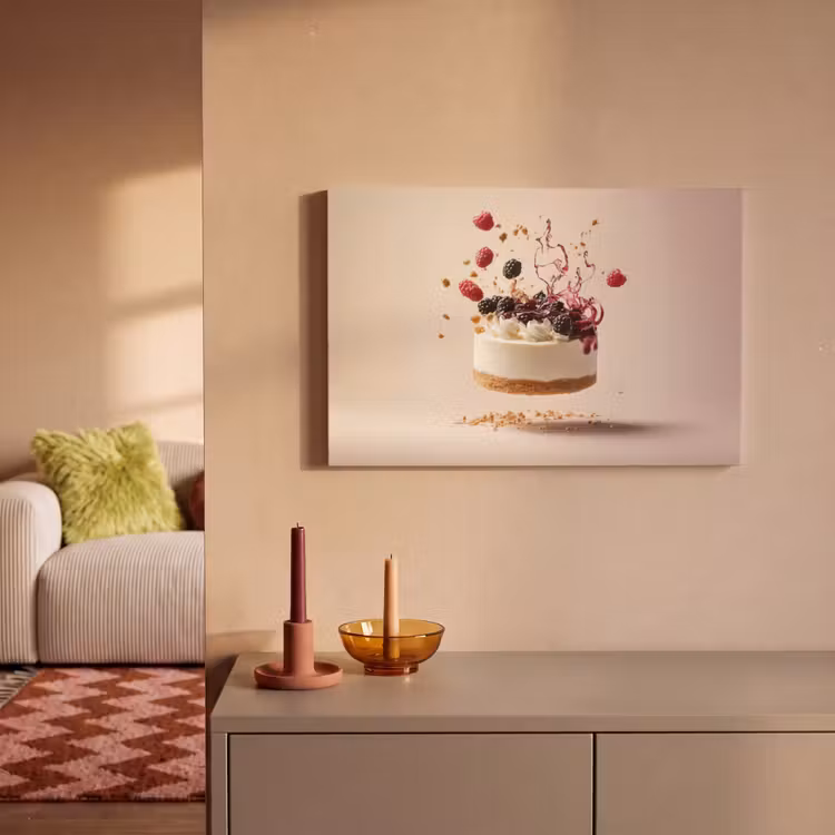 Canvas schilderij - Cheesecake - Eten - Roze - Taart — 2