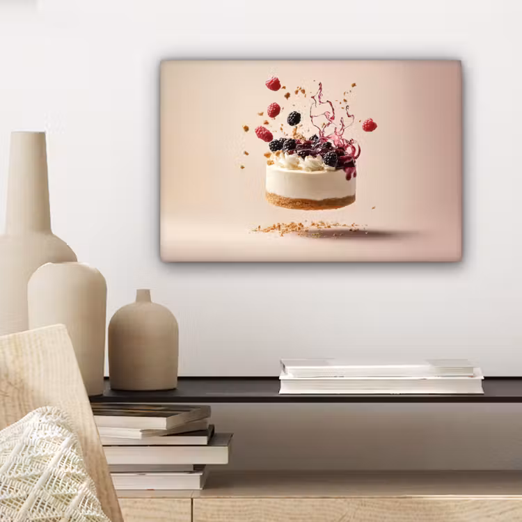 Canvas schilderij - Cheesecake - Eten - Roze - Taart — 5