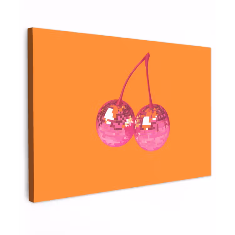 Canvas schilderij - Discoballen - Kers - Spiegels - Roze — 1