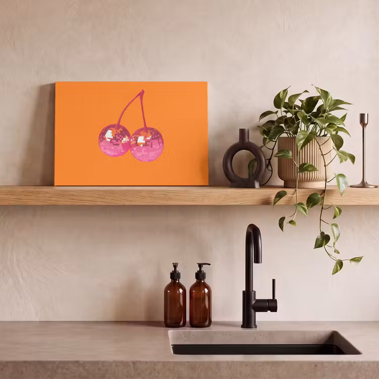 Canvas schilderij - Discoballen - Kers - Spiegels - Roze — 3