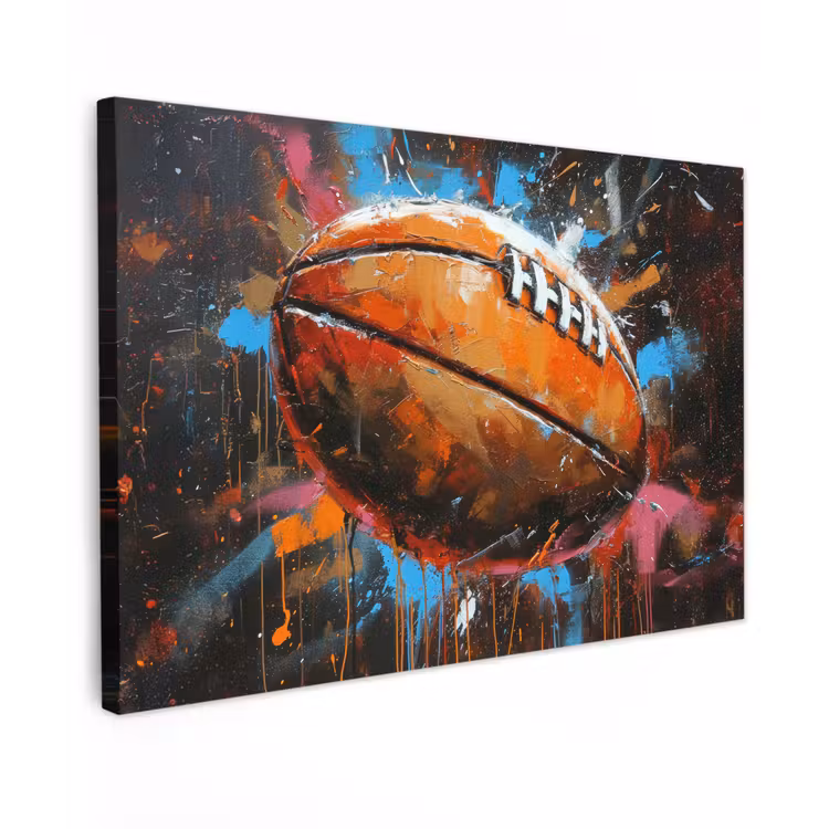 Canvas schilderij - Graffiti - Rugby - Kleurrijk - Rugbybal — 1