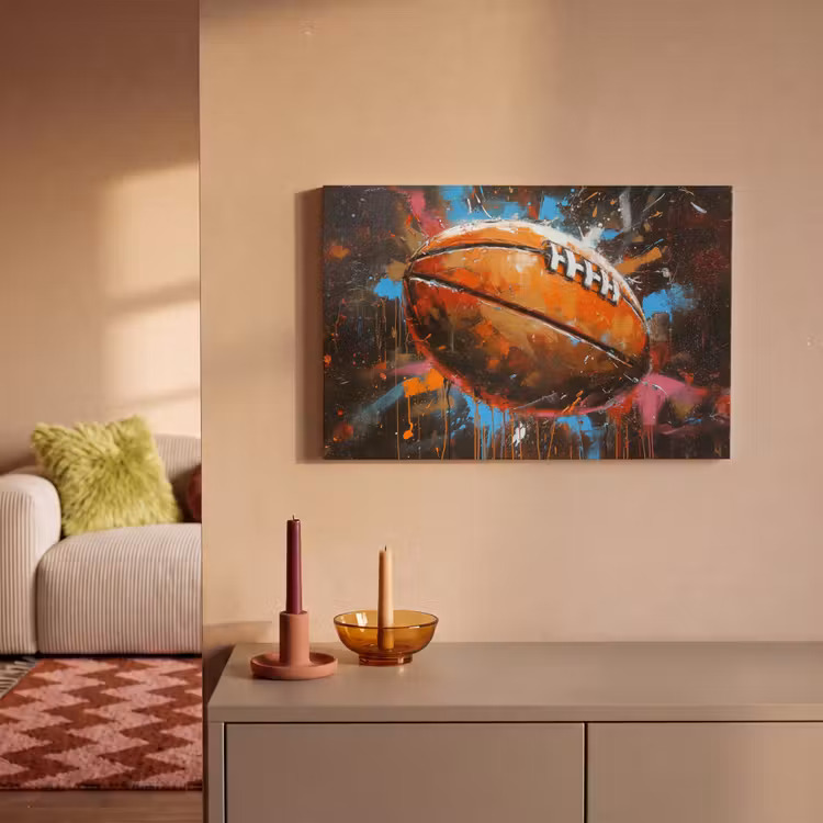 Canvas schilderij - Graffiti - Rugby - Kleurrijk - Rugbybal — 2