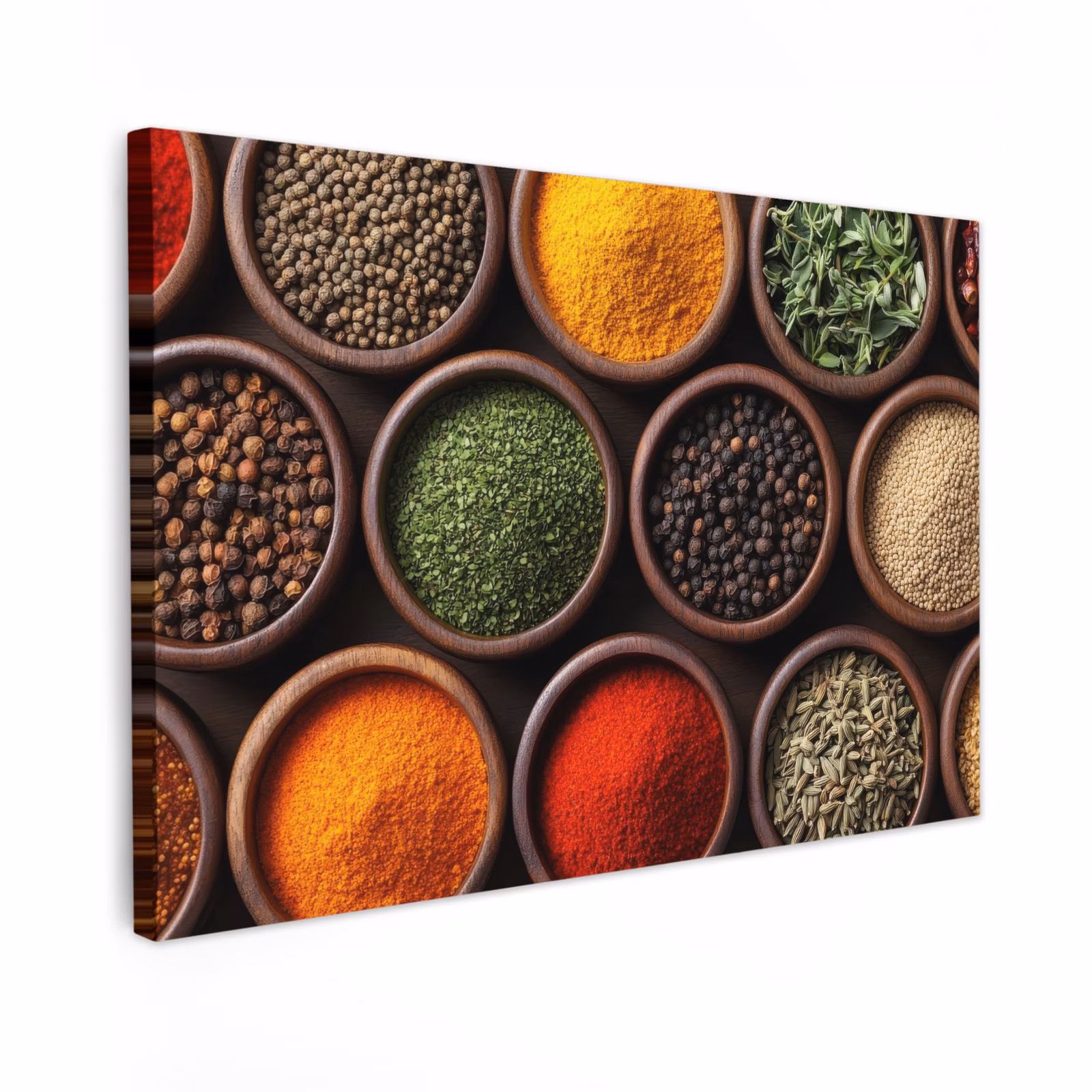 Canvas schilderij - Bakjes - Hout - Kruiden - Kleurrijk — 1
