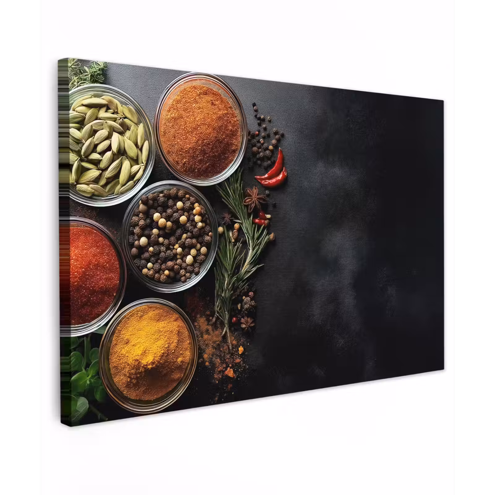 Canvas schilderij - Glazen - Bakjes - Blaadjes - Kruiden — 1