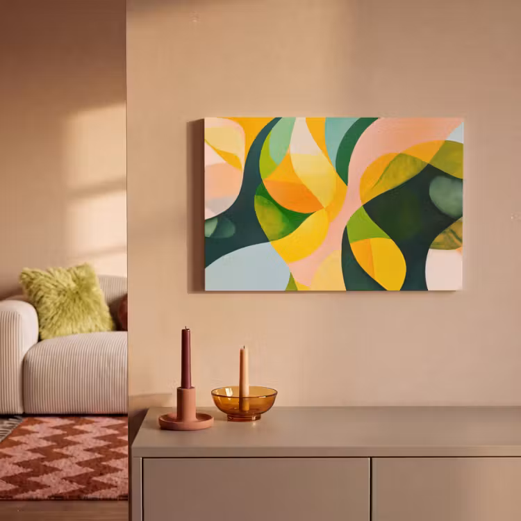 Canvas schilderij - Abstract - Geel - Roze - Groen — 2