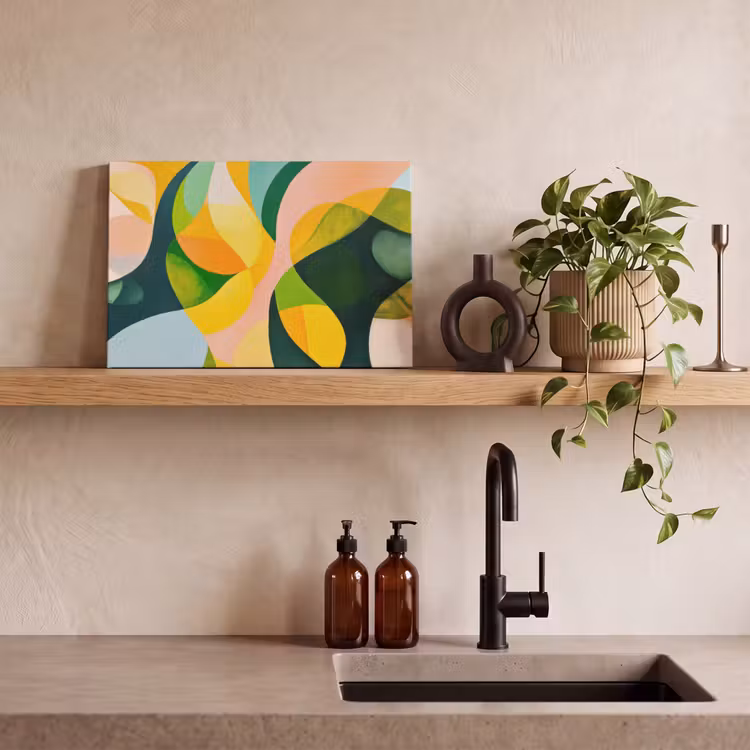 Canvas schilderij - Abstract - Geel - Roze - Groen — 3