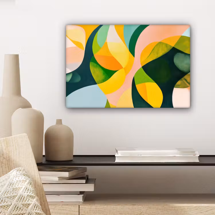 Canvas schilderij - Abstract - Geel - Roze - Groen — 5