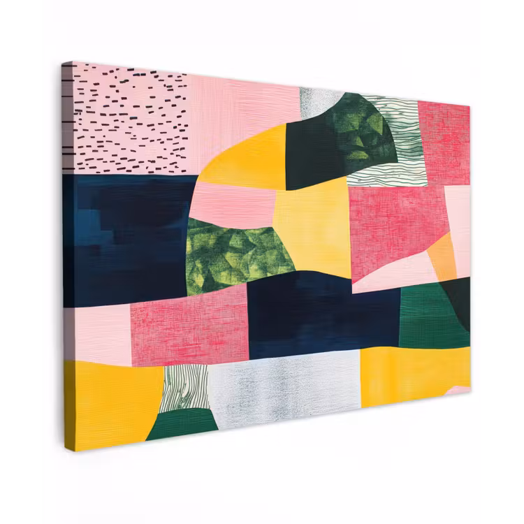 Canvas schilderij - Abstract - Roze - Lappen - Vormen - Geel — 1