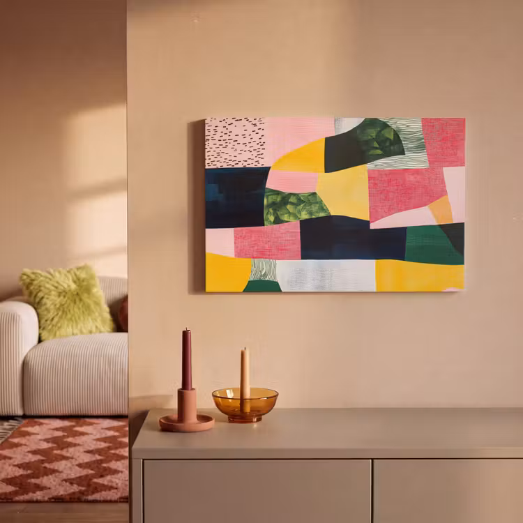 Canvas schilderij - Abstract - Roze - Lappen - Vormen - Geel — 2