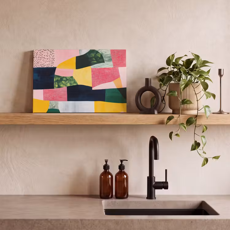 Canvas schilderij - Abstract - Roze - Lappen - Vormen - Geel — 3