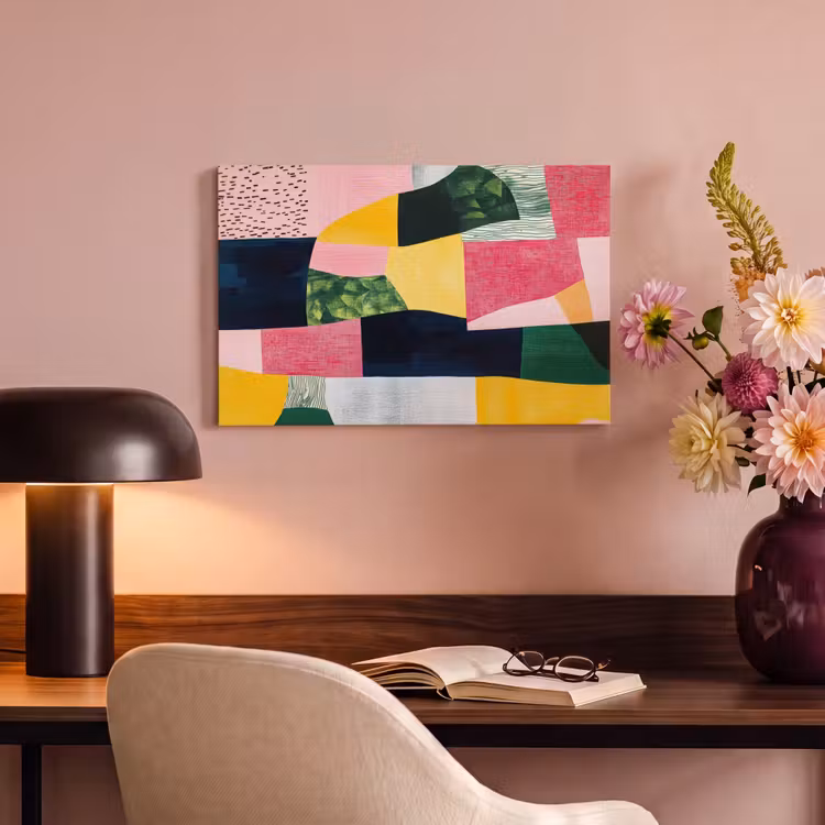 Canvas schilderij - Abstract - Roze - Lappen - Vormen - Geel — 4