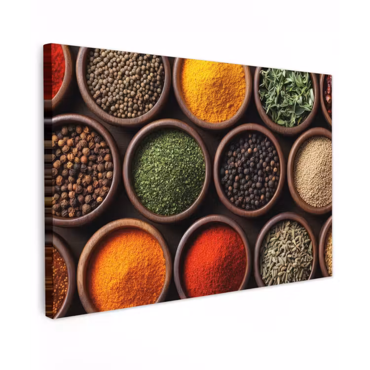 Canvas schilderij - Bakjes - Hout - Kruiden - Kleurrijk — 1
