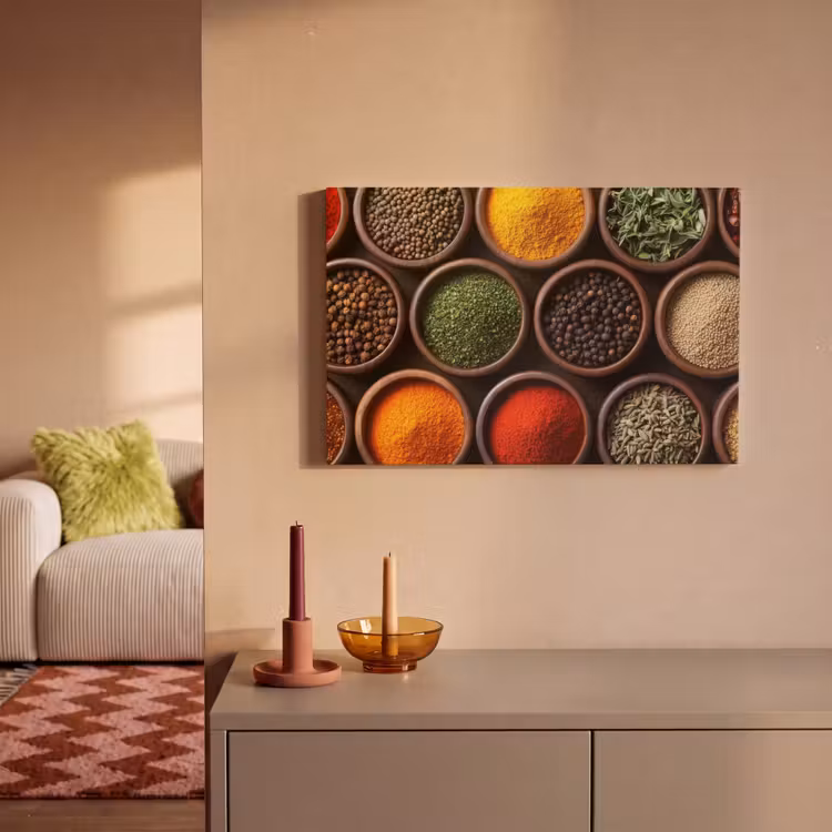 Canvas schilderij - Bakjes - Hout - Kruiden - Kleurrijk — 2