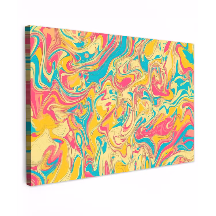 Canvas schilderij - Geel - Roze - Blauw - Retro — 1