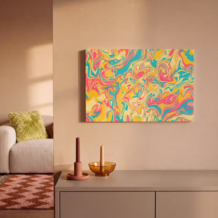 Canvas schilderij - Geel - Roze - Blauw - Retro — 2