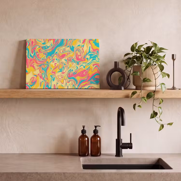 Canvas schilderij - Geel - Roze - Blauw - Retro — 3