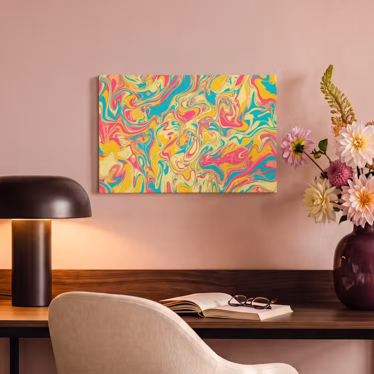 Canvas schilderij - Geel - Roze - Blauw - Retro — 4
