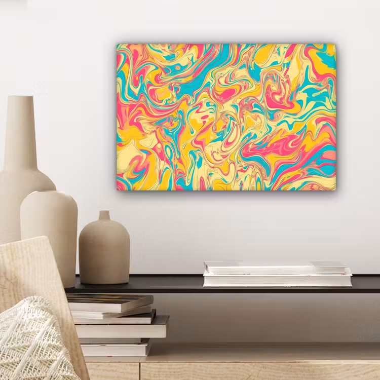 Canvas schilderij - Geel - Roze - Blauw - Retro — 5